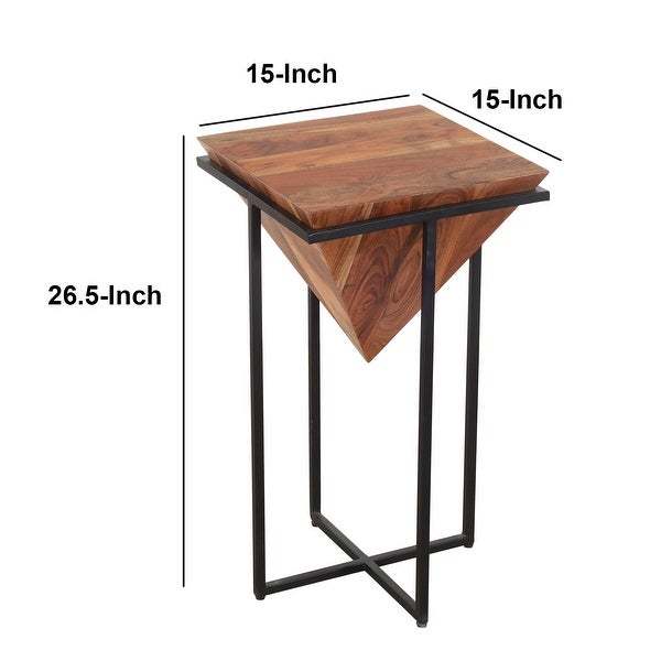 Carbon Loft Jocasta Pyramid Shape Wooden Side Table with Cross Metal Base