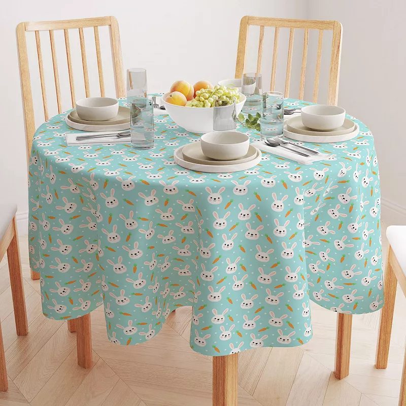 Round Tablecloth， 100% Polyester， 90 Round， Easter Rabbits Celebration