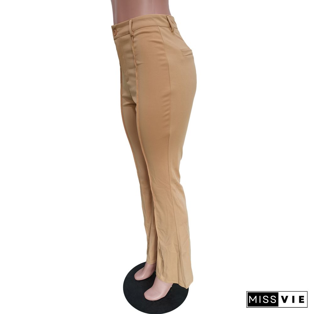 Summer Solid Color Elegant Flared Wide Legs Pants High Waist OL Ladies Long Trousers Slim Pants