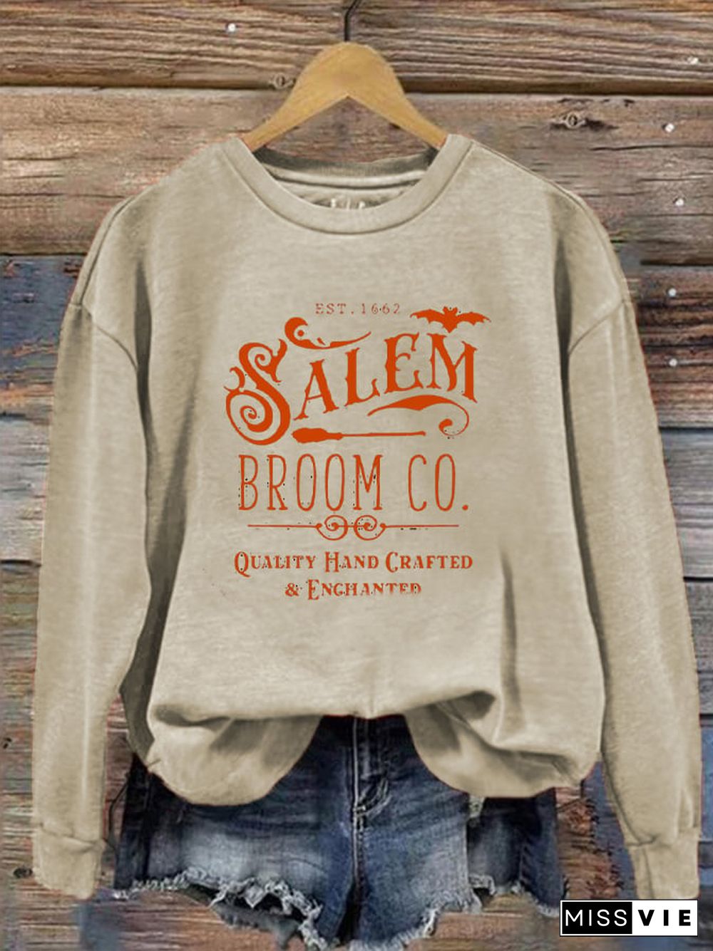 Women's Halloween Salem Broom Co Prnted Sweatshirt