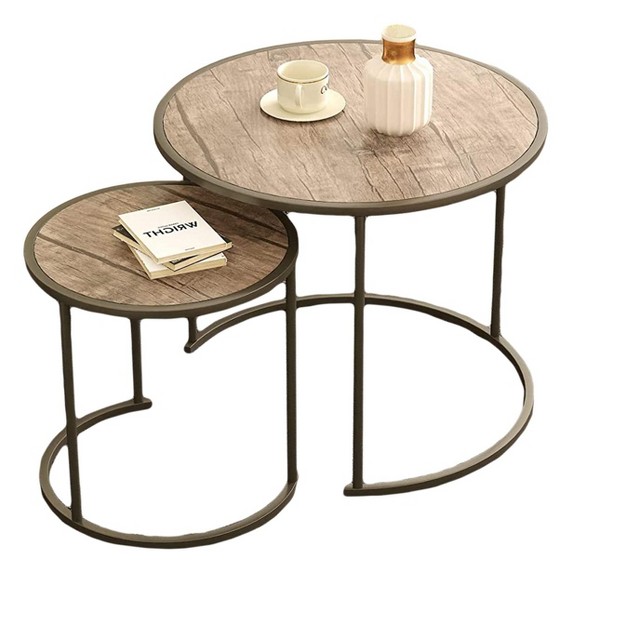 Year Color Round Industrial Nesting Coffee Tables Set Of 2 For Bedroom Office Living Room