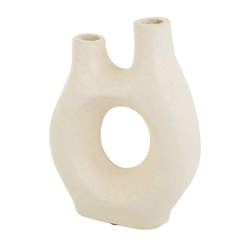 Beige Paper Mache Abstract Rounded Vase with Double Openings