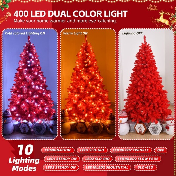 6 Ft/7 Ft Prelit Red Artificial Christmas Tree with LED Lights