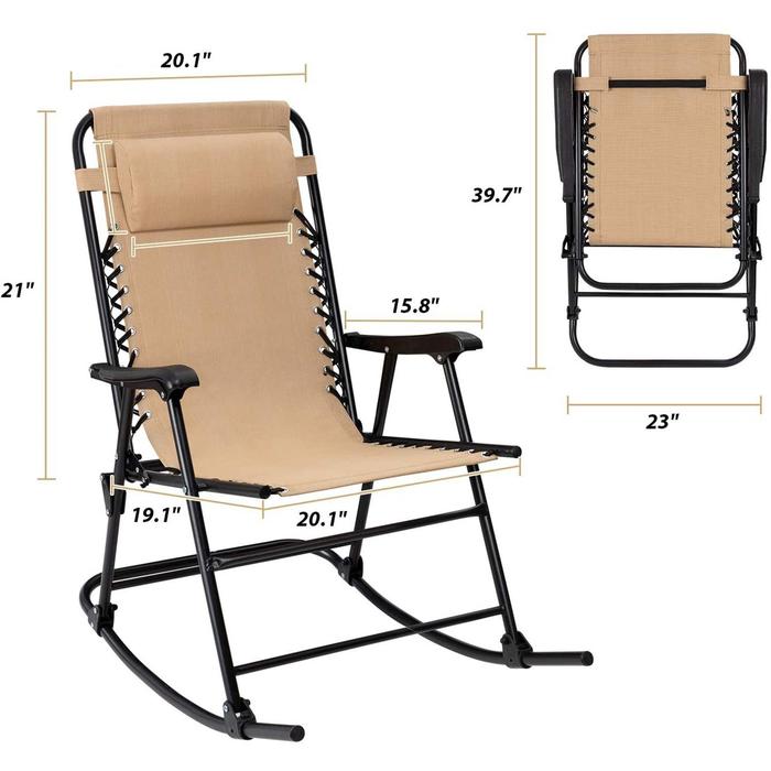 Vineego Patio Rcoking Chair Outdoor Zero Gravity Textilene Foldable Lounge Chair, Beige