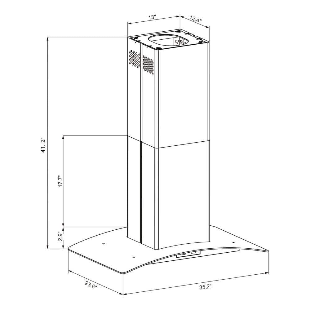 Winflo 36 in 475 CFM Convertible Island Mount Range Hood in Stainless Steel and Glass with Mesh Filters and Touch Control