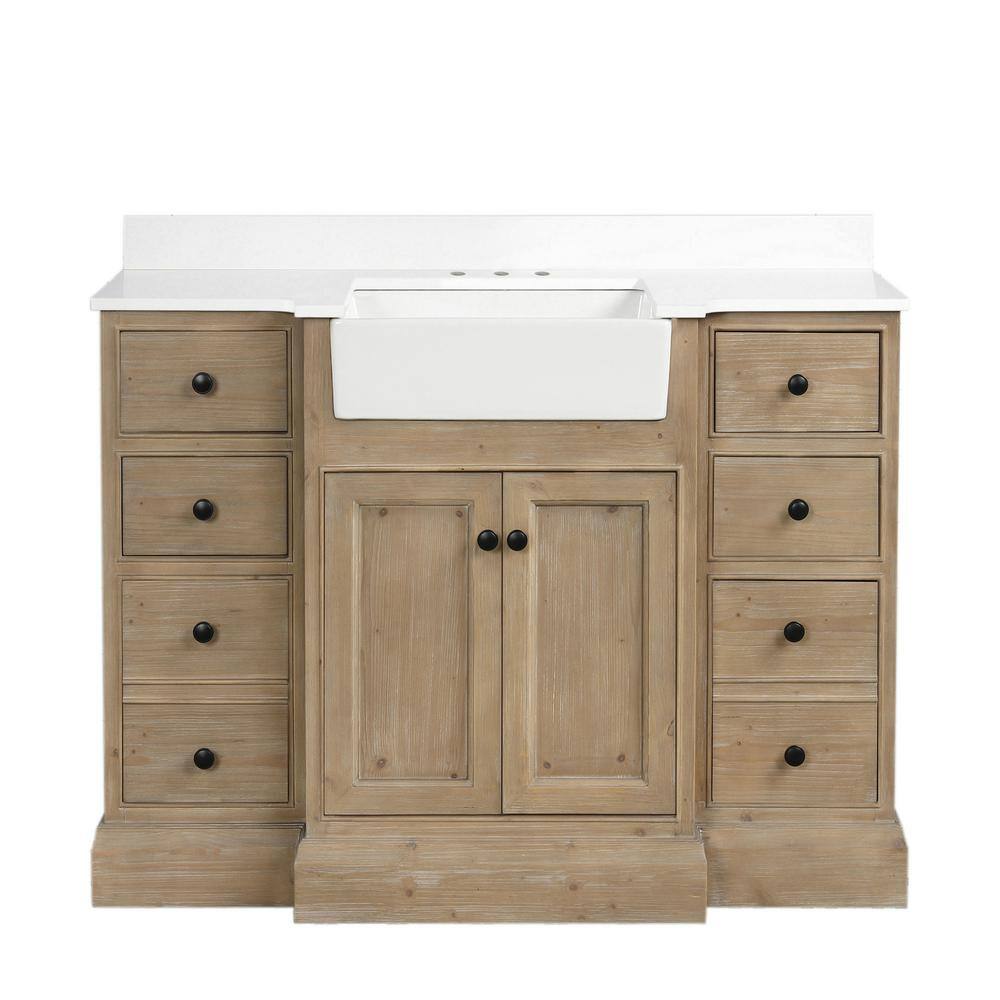 Ari Kitchen and Bath Kelly 48 in W x 20.5 in D x 34.50 H Single Bath Vanity in Weathered Fir with White Engineered Stone Top with White Basin AKB-KELLY-48-WEATHFIR-WHTOP