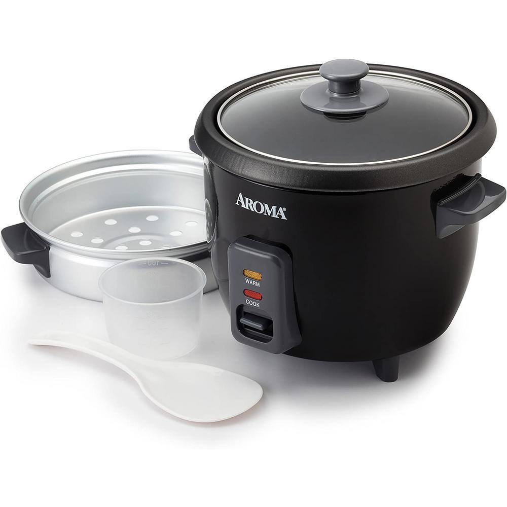 AROMA 6-Cup Black Rice Cooker with Removable Steam Tray ARC-363-1NGB