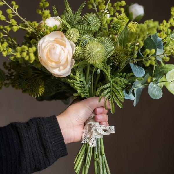 RusticReach Greenery White Rose Bouquet or Pottery Set