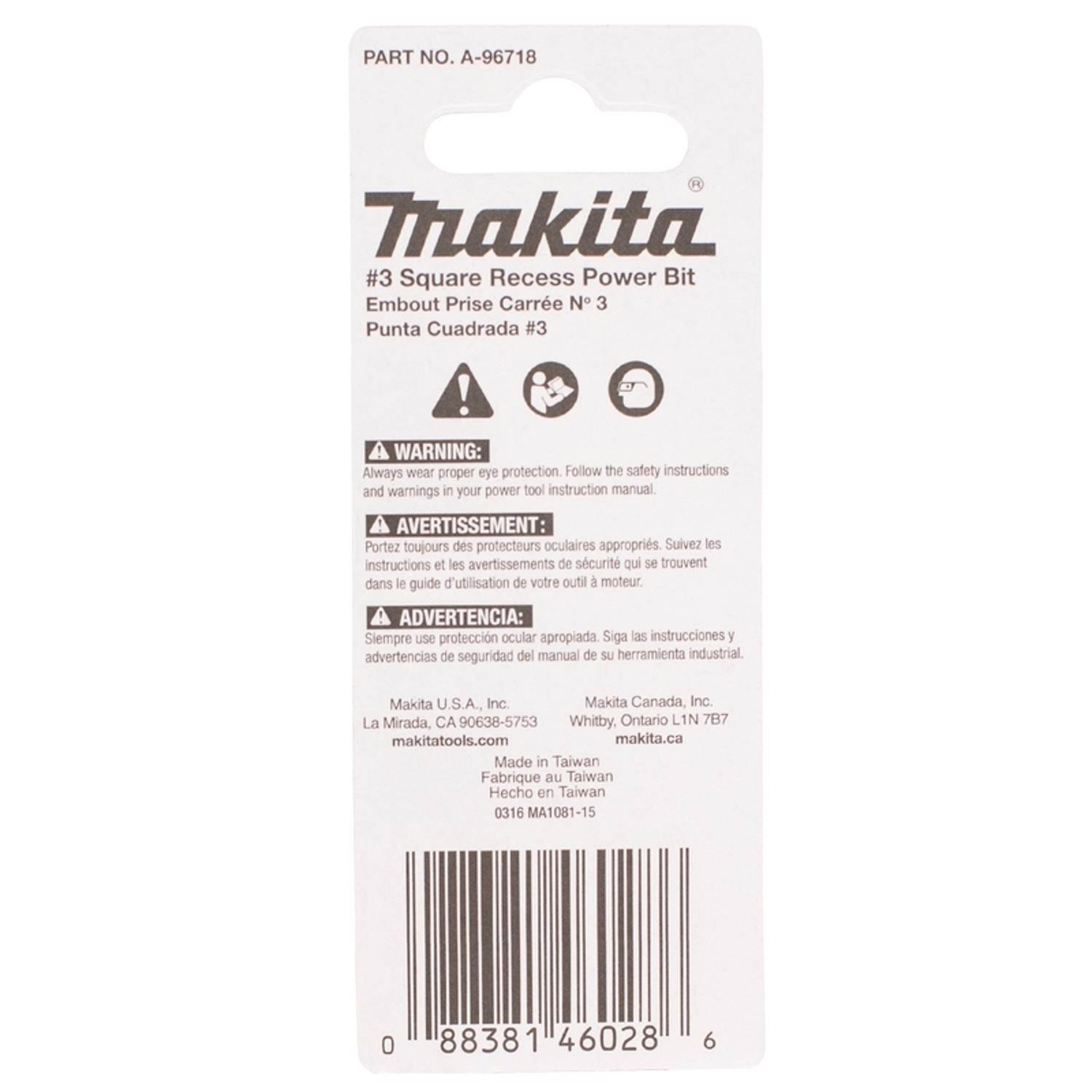 Makita ImpactX Square Recess #3 X 2 in. L Power Bit Heat-Treated Steel 2 pk