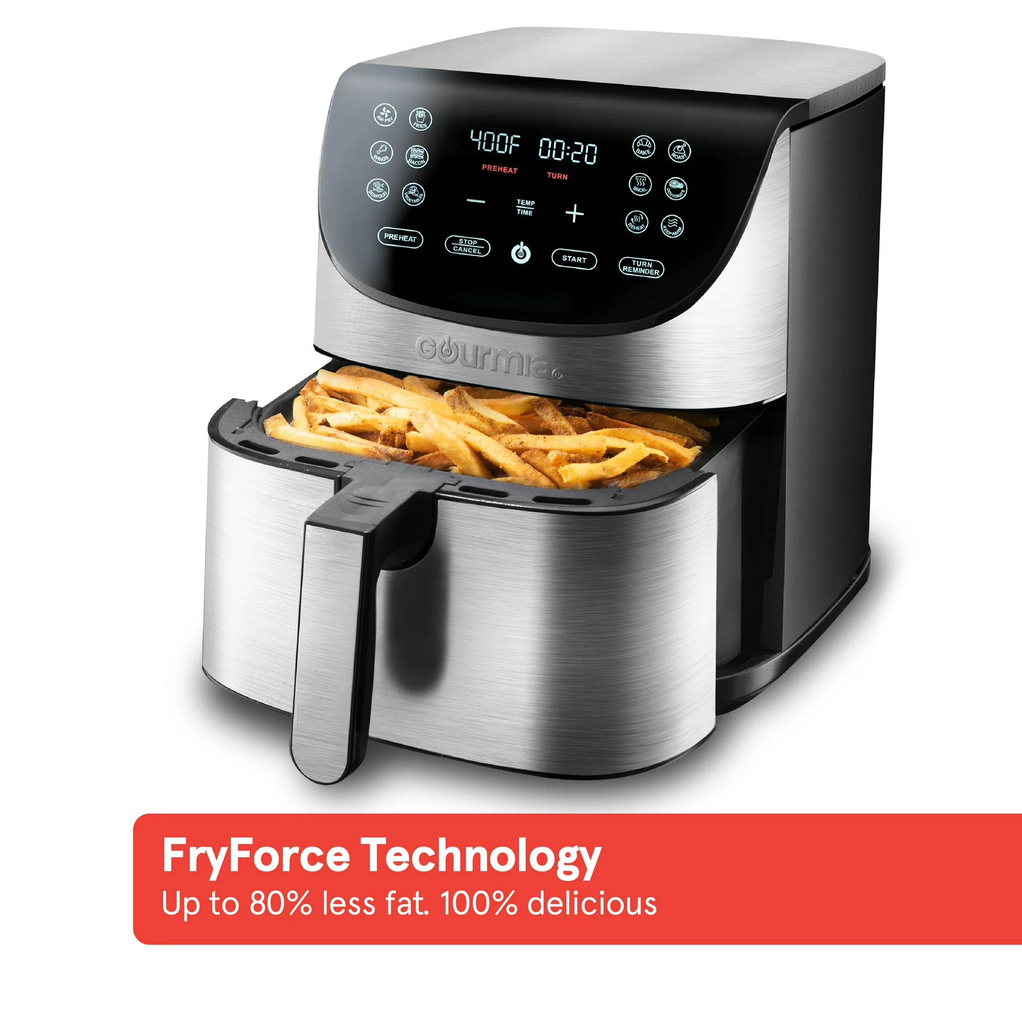 Gourmia 7-Qt Digital Air Fryer with Guided Cooking， Easy Clean， Stainless Steel