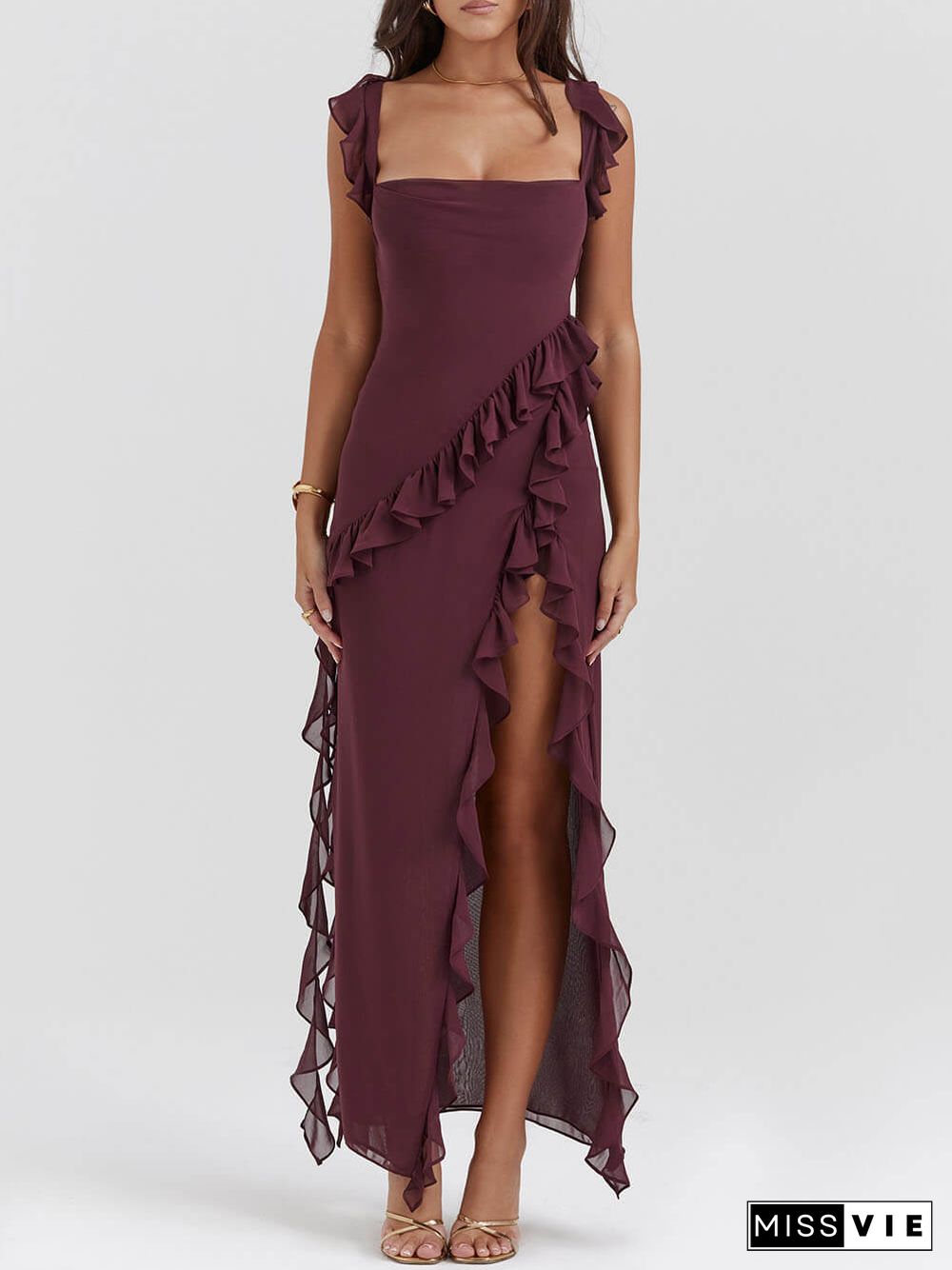 Mulberry Ruffle Maxi Dress