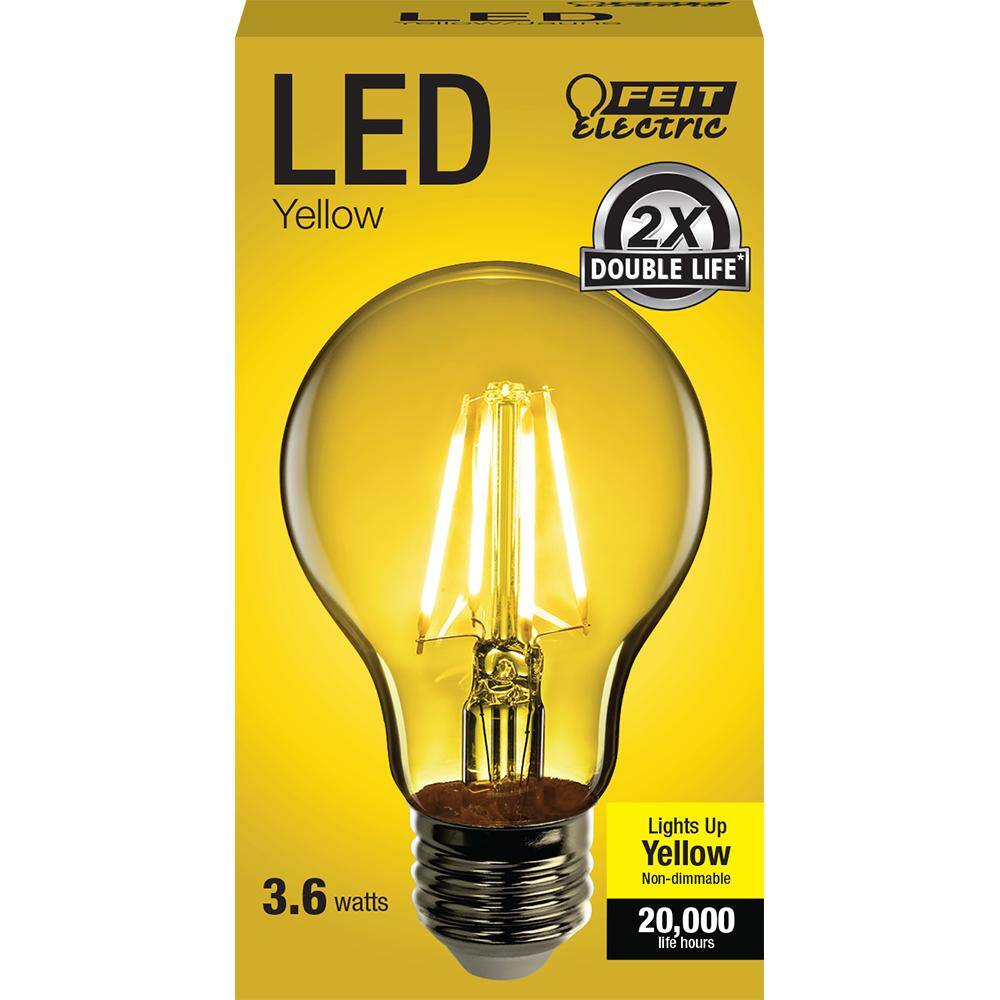 Feit Electric 25-Watt Equivalent A19 Medium E26 Base Dimmable Filament Yellow Colored LED Clear Glass Light Bulb (6-Pack) A19TYLED6