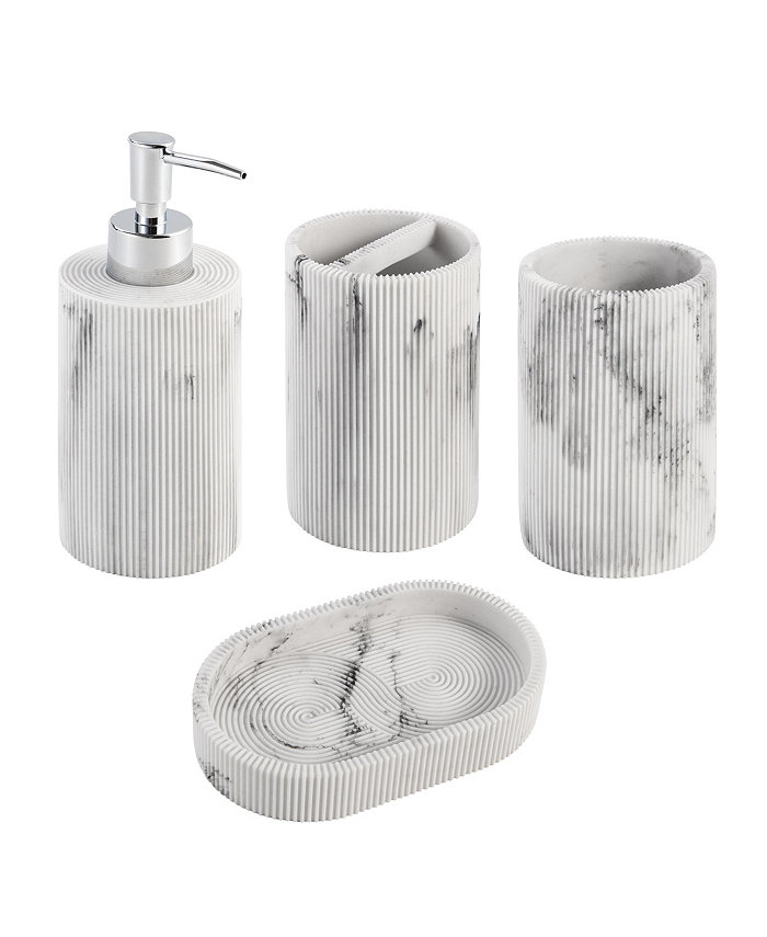 KRALIX 4pc Marble Resin Marble Effect Bath Accessory Set