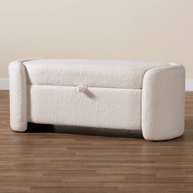 Oakes Boucle Upholstered Storage Bench Ivory Baxton Studio