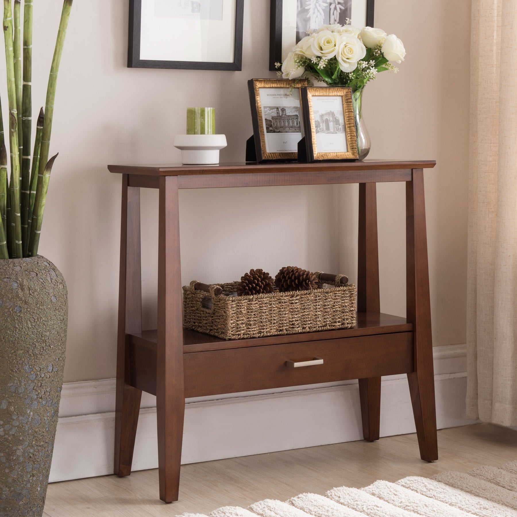 Leick Home 10434 Delton One Drawer Hall Console with Shelf， Sienna