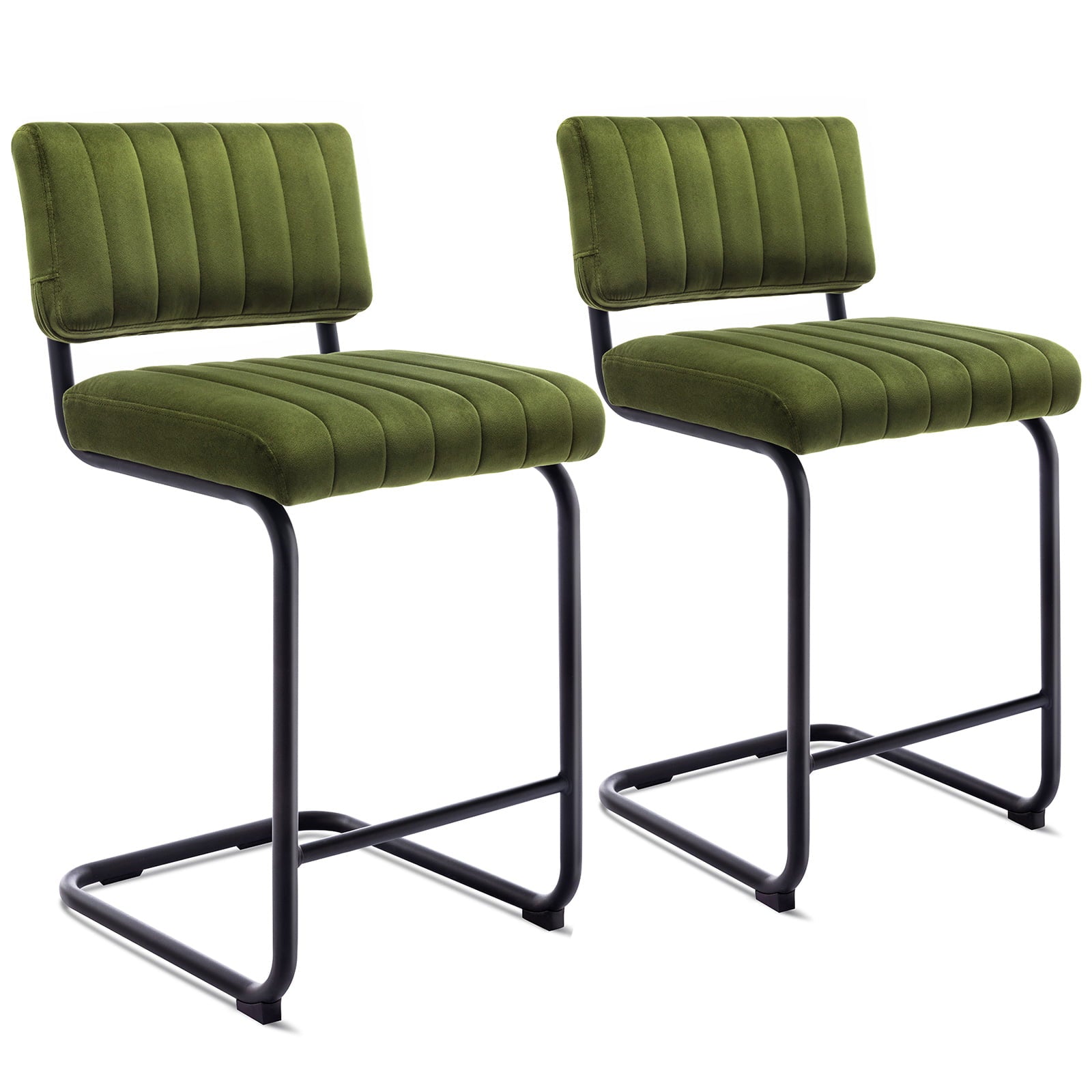 Zesthouse 24 Velvet Counter Stools Set of 2， Modern Counter Height Bar Stools with Back and Black Metal Base， Green