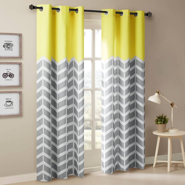 Elaine Chevron Printed Grommet Top Curtain Panel Pair