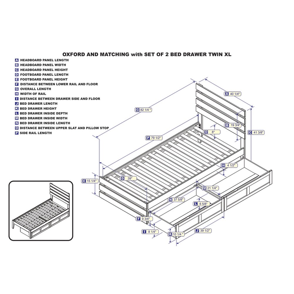 Oxford Twin XL Bed with Footboard and 2 Drawers in Espresso