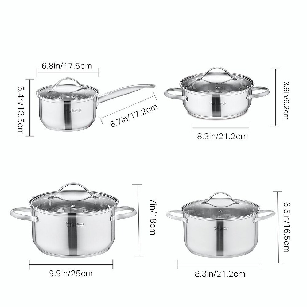 Velaze Miki Stainless Steel Induction Safe Cookware Set Wint Glass Lip