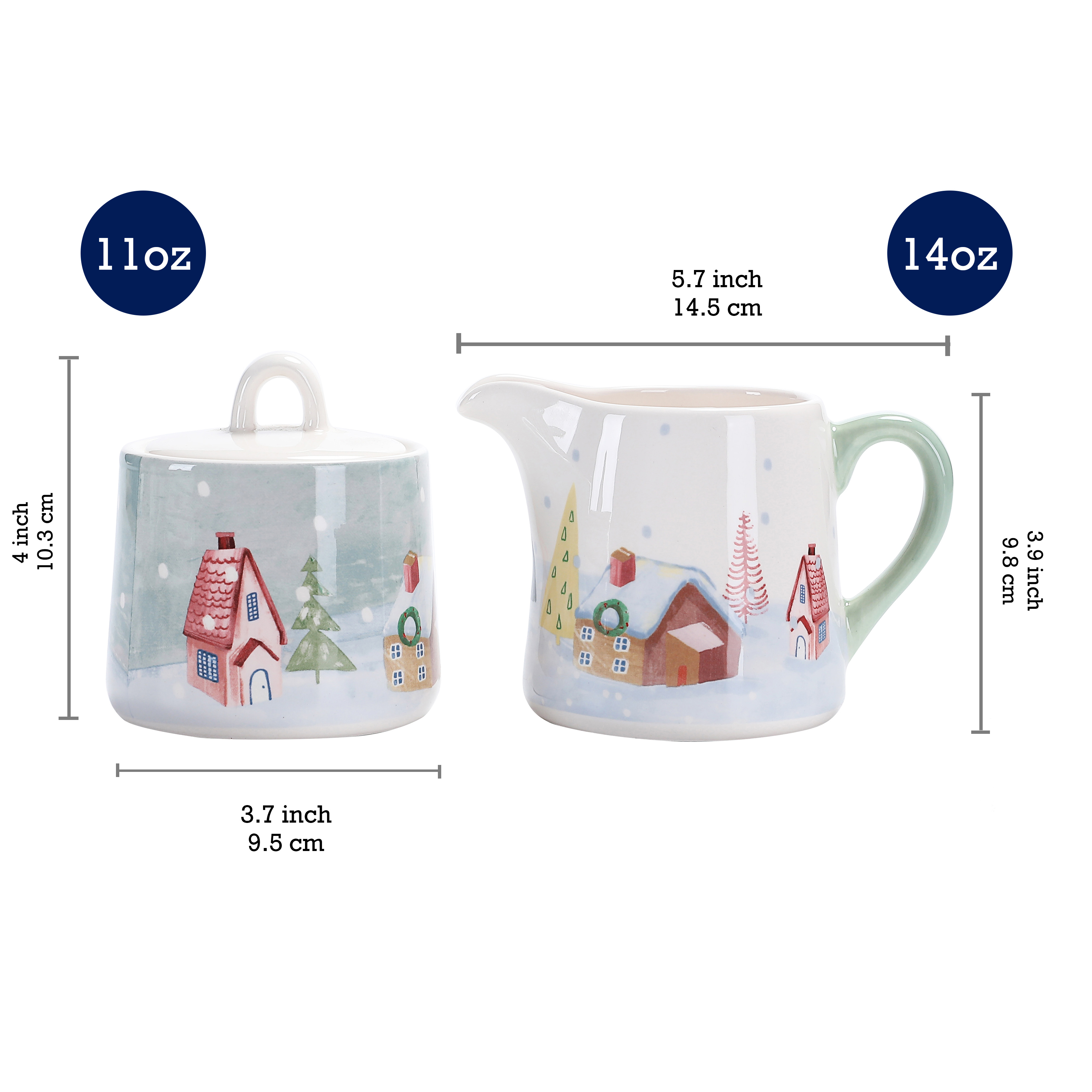 Bico Nordic Village Ceramic Sugar and Cream Set， Dishwasher Safe