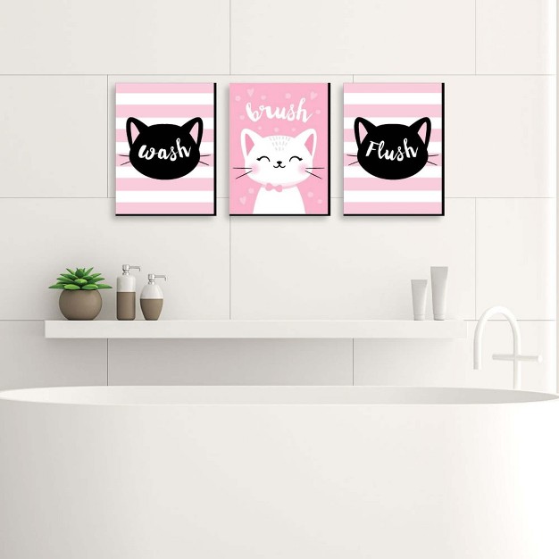 Big Dot Of Happiness Purr fect Kitty Cat Kids Bathroom Rules Wall Art 7 5 X 10 Inches Set Of 3 Signs Wash Brush Flush