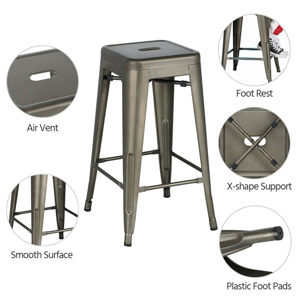 Alden Design Industrial Metal 30 Stackable Backless Bar Height Stools， Set of 4， Gunmetal Gray