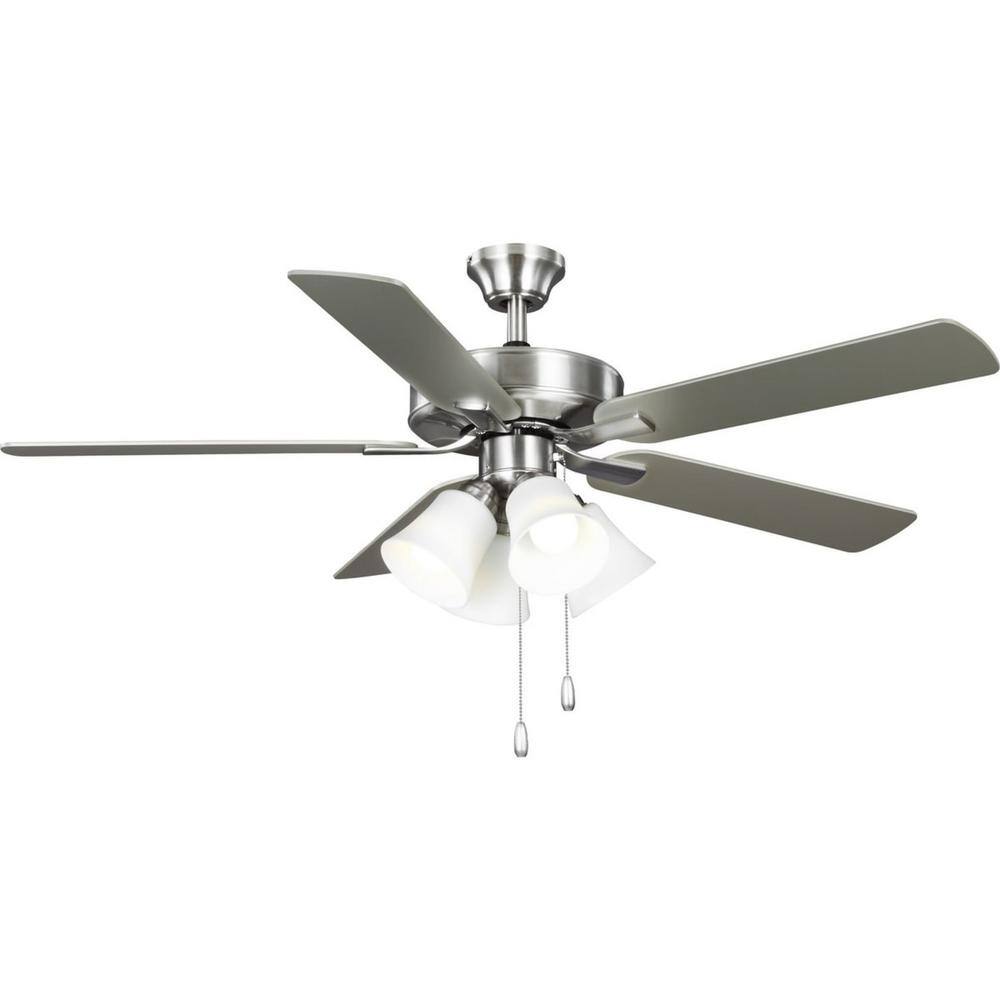 Progress Lighting AirPro 52 in. Integrated LED Indoor Brushed Nickel Silver 5-Blade AC Motor Transitional Ceiling Fan with Light P250081-009-WB