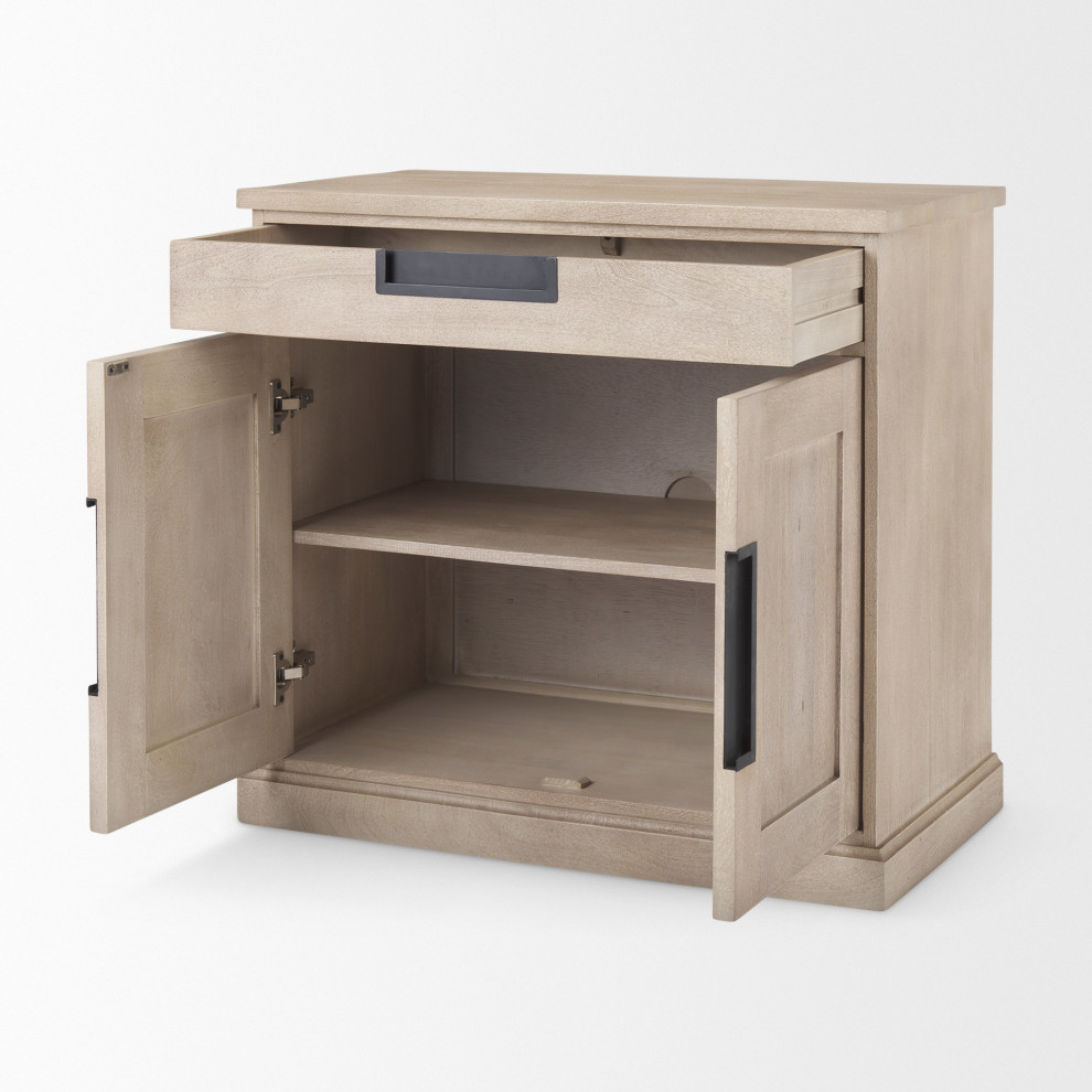 Braxton Beige Solid Wood With Black Accents Accent Cabinet   Farmhouse   Accent Chests And Cabinets   by Mercana  Houzz