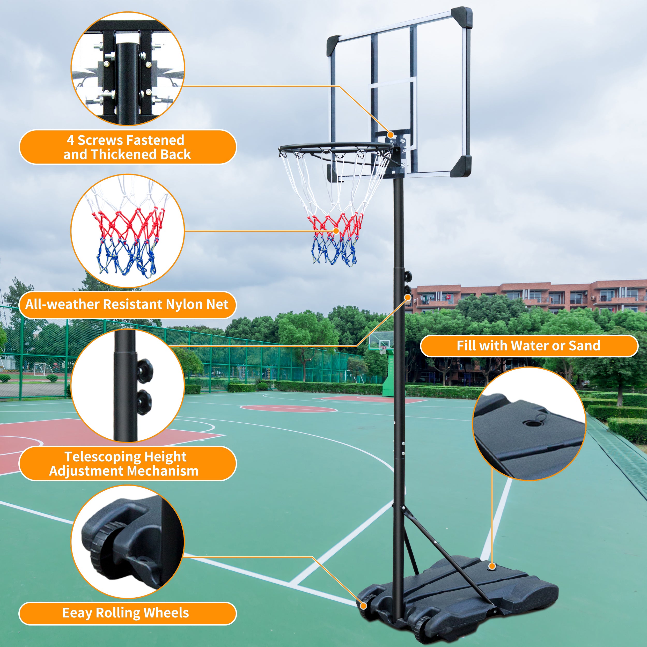 HooKung  Portable Basketball Hoops and Goals Adjustable 5.8ft -7ft Basketball System Height 28'' Backboard for Adult Teenagers Indoor Outdoor Use