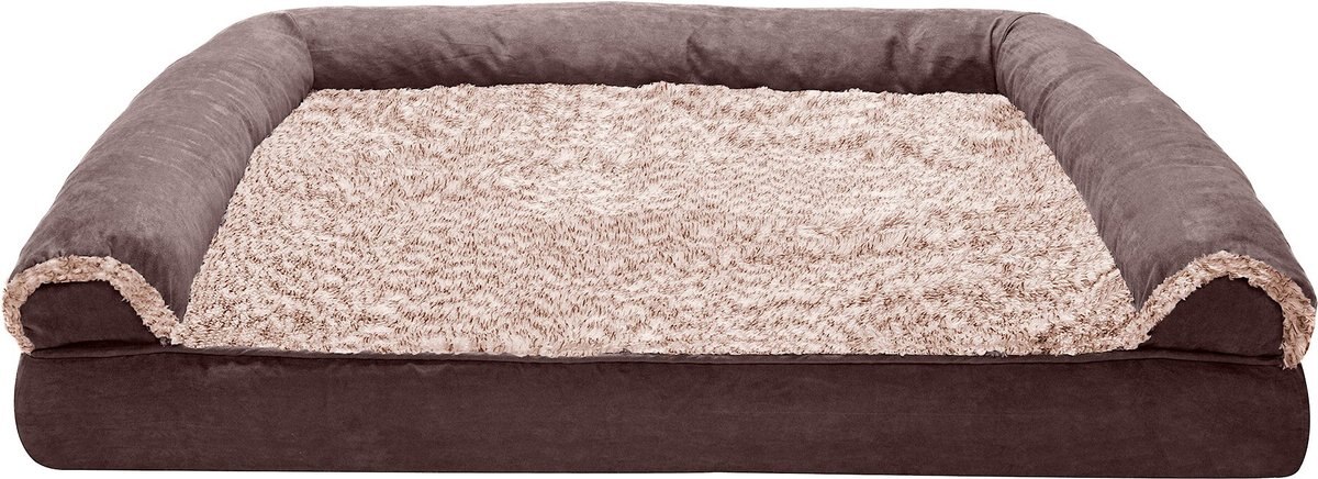 FurHaven Faux Fur and Suede Cooling Gel Sofa Dog and Cat Bed