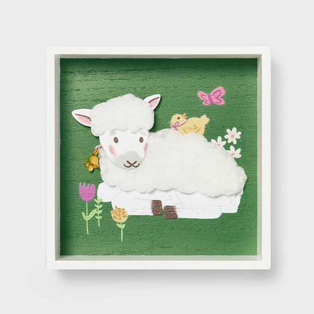 Easter Wood Shadowbox Sheep