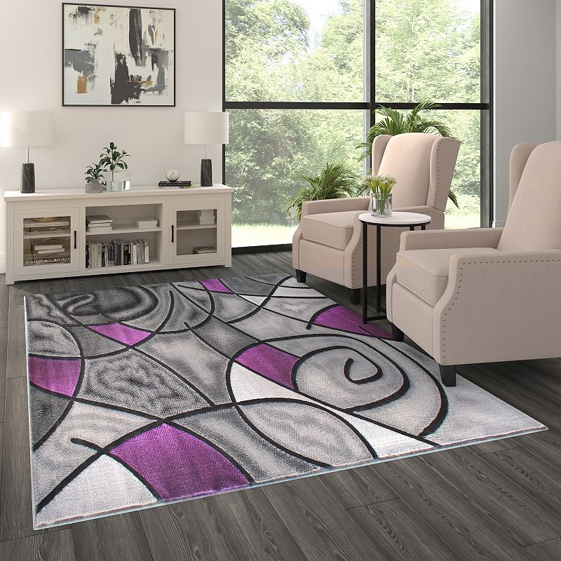 Masada Rugs Masada Rugs Trendz Collection 6'x9' Modern Contemporary Area Rug in Purple， Gray and Black