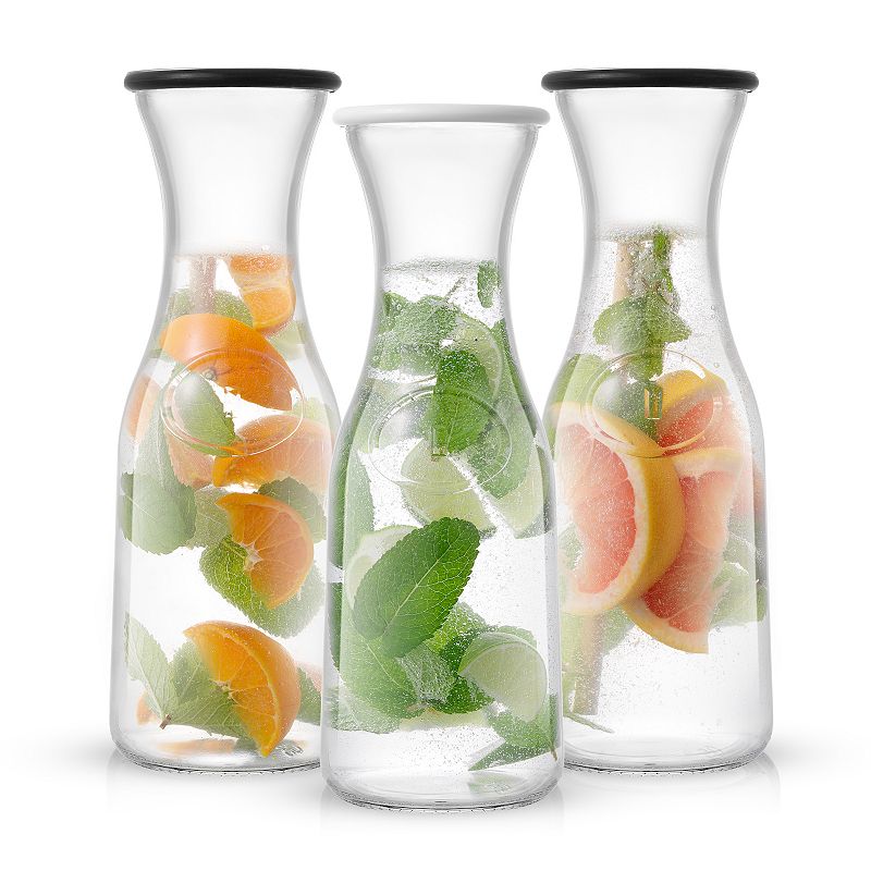 JoyJolt Hali 3-pc. 35-oz. Glass Carafe with 6 Lids Set