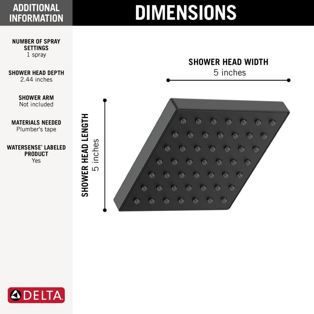 Delta Modern 1-Spray Patterns 1.75 GPM 5 in. Wall Mount Fixed Shower Head in Matte Black RP101846BL