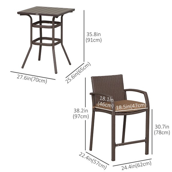 Outsunny 3piece Outdoor PE Rattan Patio Bar Table Conversation Set