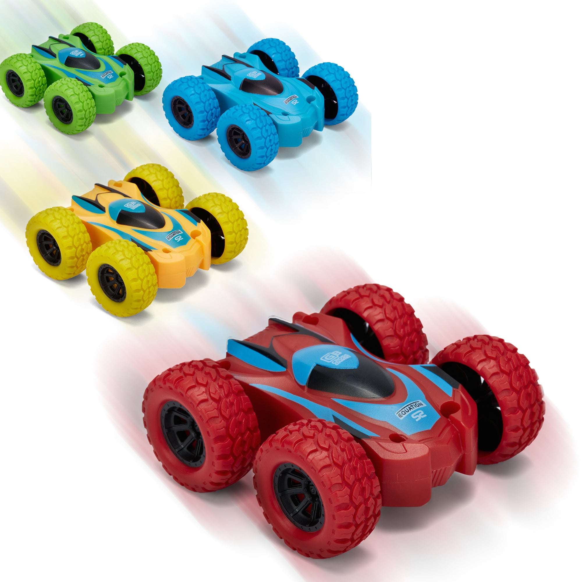 LELINTA 4 PCS/Pack Boy Friction Powered Cars， Inertia Double-Sided Push and Go Car Toys， 360 Rotation and Flips Off Road Powered Pull Back Boy Car Toys for Toddlers， 2 to 6 Years old Toy Cars