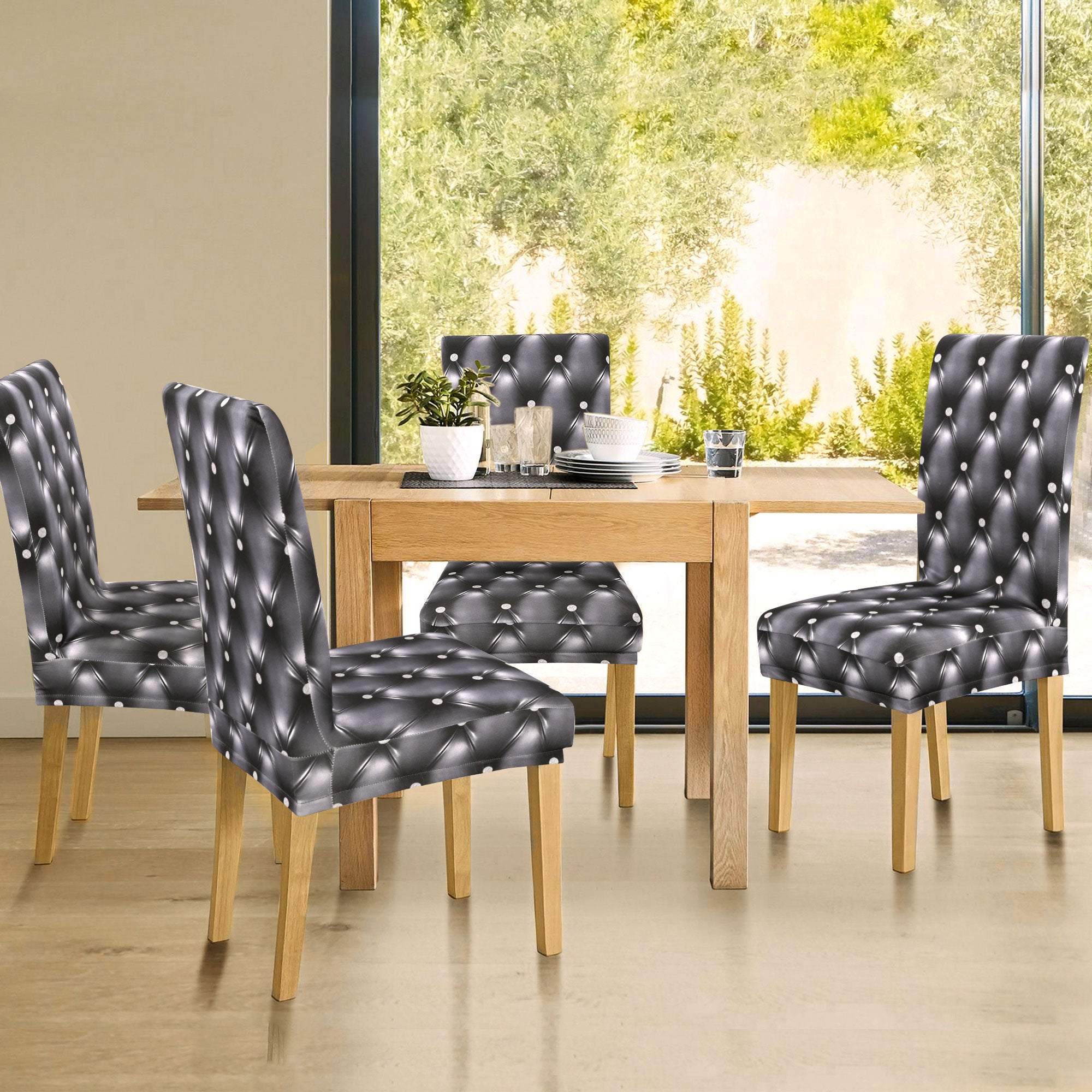 Unique Bargains Stretch Polyester Dining Chair Covers Set of 6, Dark Gray