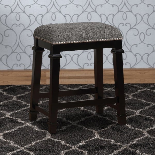 Transitional Wooden Counter Stool with Nailhead Trims， Black and Gray