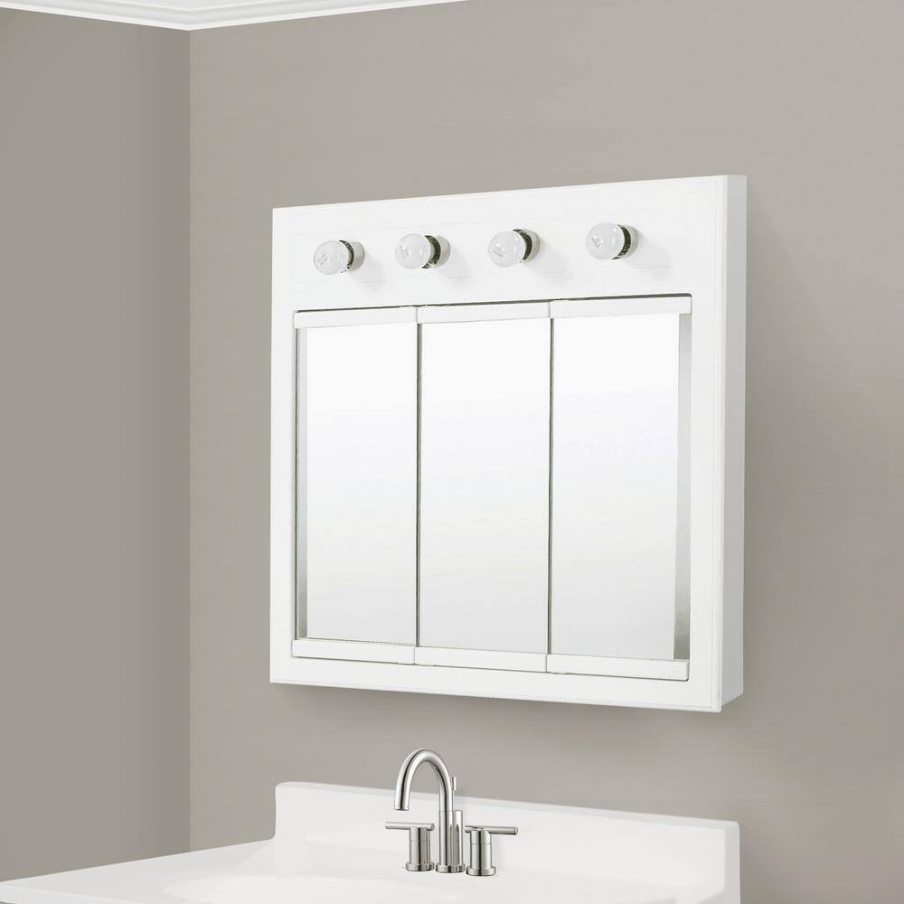 Design House Concord 30 in. x 30 in. Surface-Mount 4-Light Tri-View Medicine Cabinet in White Gloss 532382-WHT