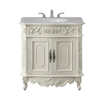 Home Decorators Collection Winslow 33 in. W x 22 in. D Bath Vanity in Antique White with Vanity Top in White Marble with White Basin BF-27001-AW