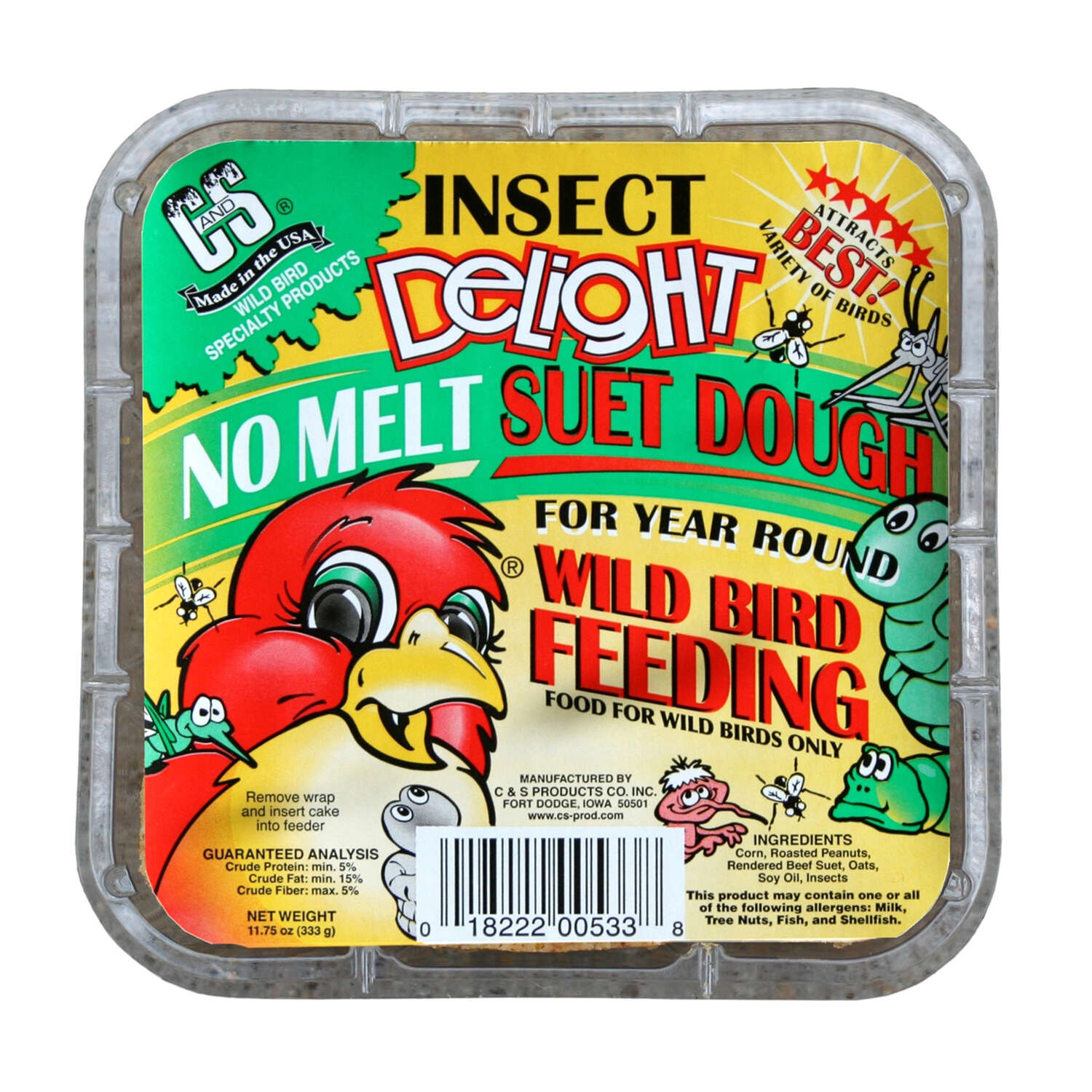 CandS Products Insect Delight Assorted Species Beef Suet Wild Bird Food 11.75 oz