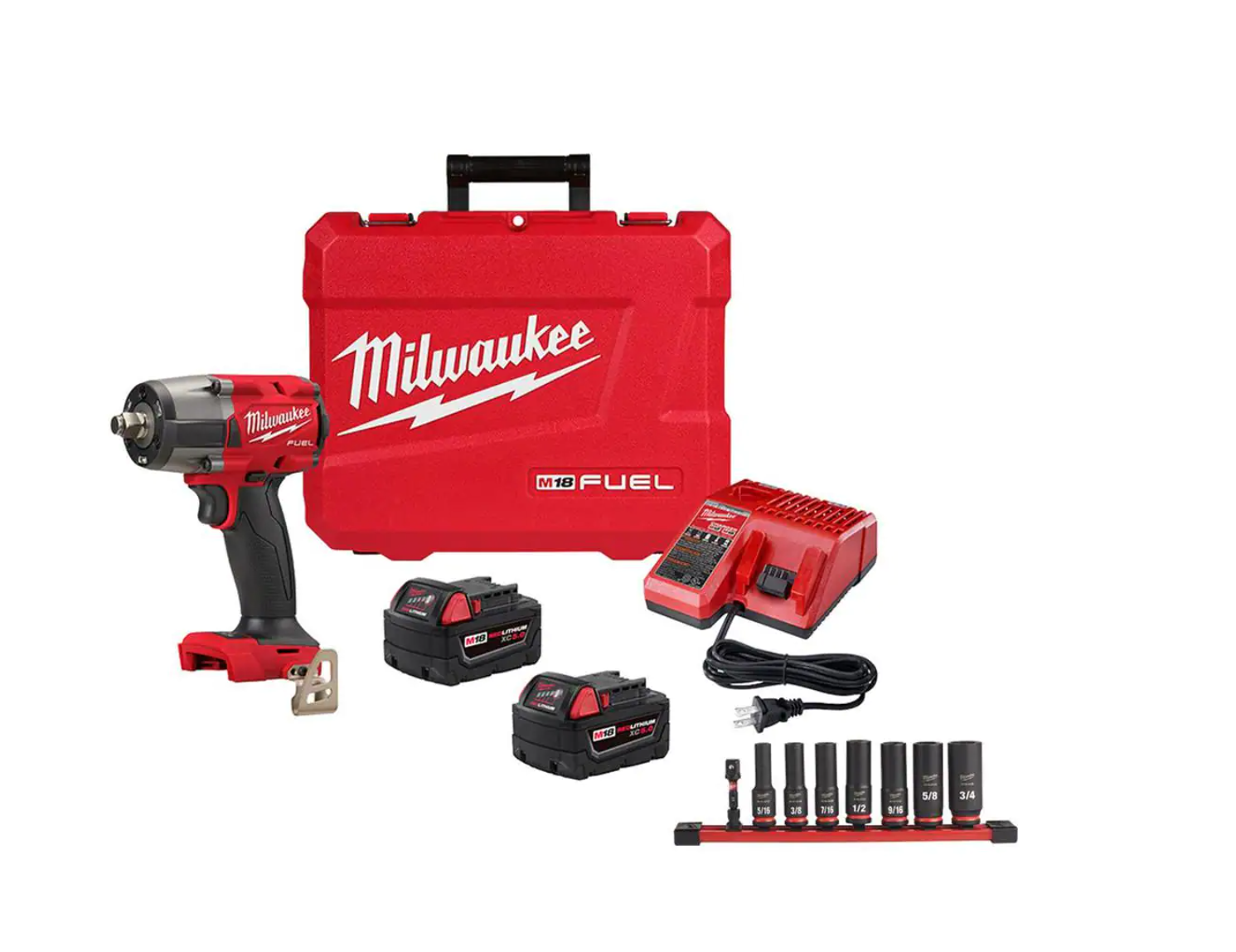 Milwaukee 2962-22-49-66-7024 M18 FUEL GEN-2 18V Lithium-Ion Mid Torque Brushless Cordless 3/8 in. Impact Wrench Kit with Socket Set (8-Piece)