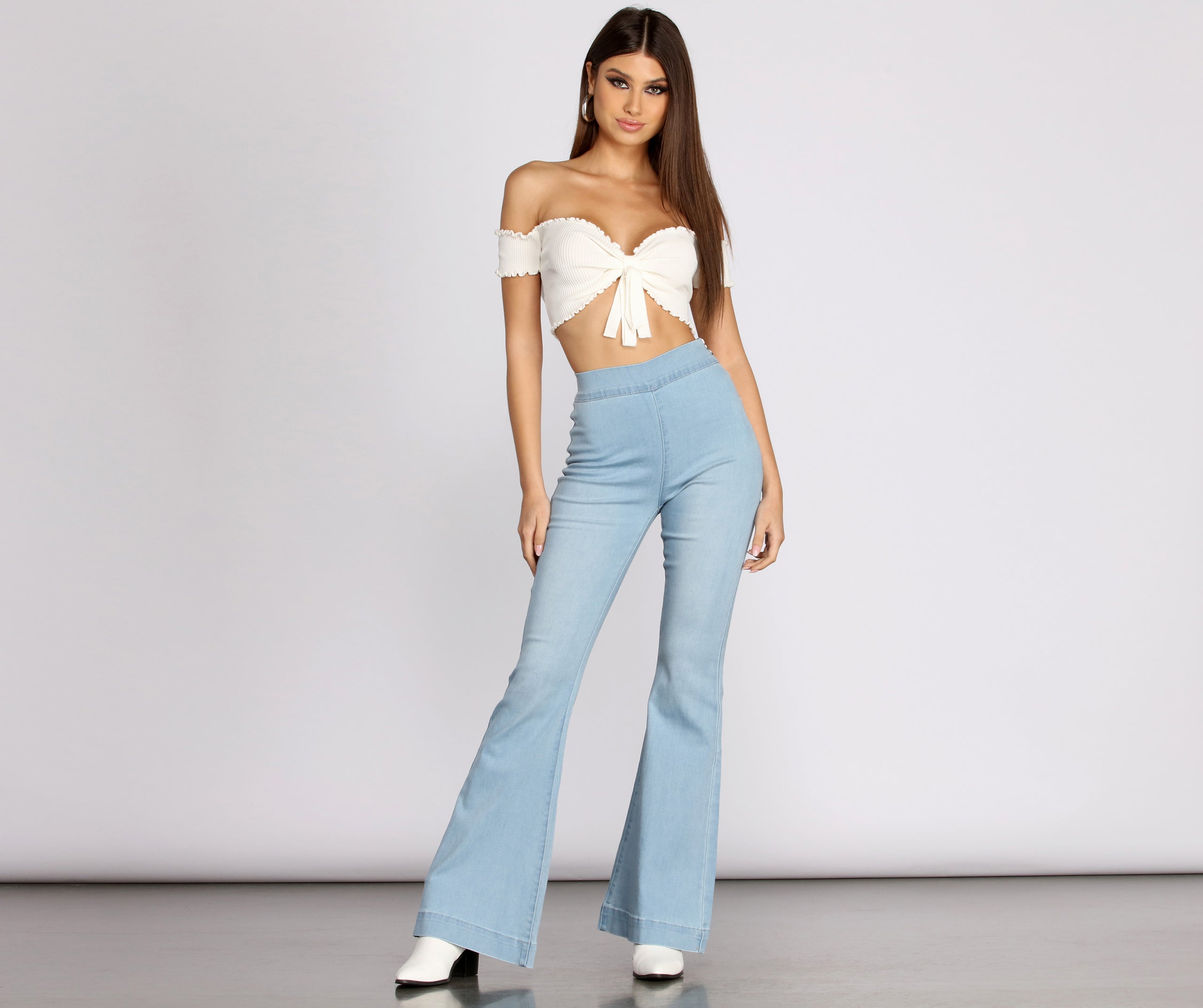 High Rise Denim Flare Pants