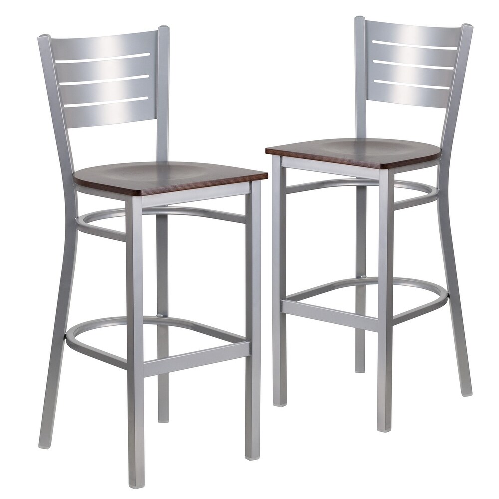 2 Pack Slat Back Metal Restaurant Barstool   16.5\