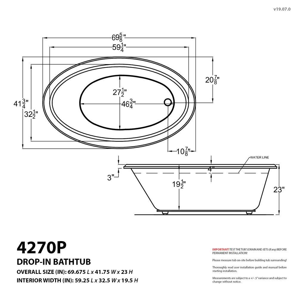 Universal Tubs Topaz 70 in. Oval Drop-in Whirlpool and Air Bath Tub in White HD4270PDL