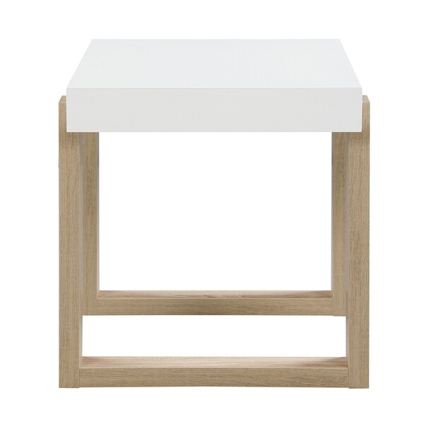 Shay 22 Inch Side End Table， Thick Rectangular Tabletop， High Gloss White