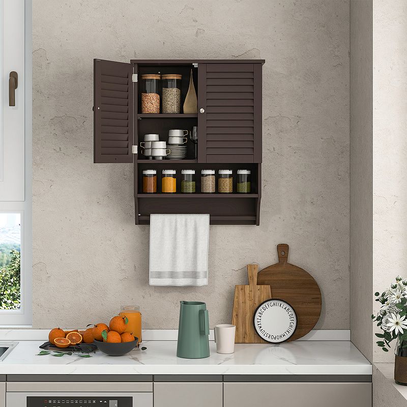 2-Doors Bathroom Wall-Mounted Medicine Cabinet with Towel Bar