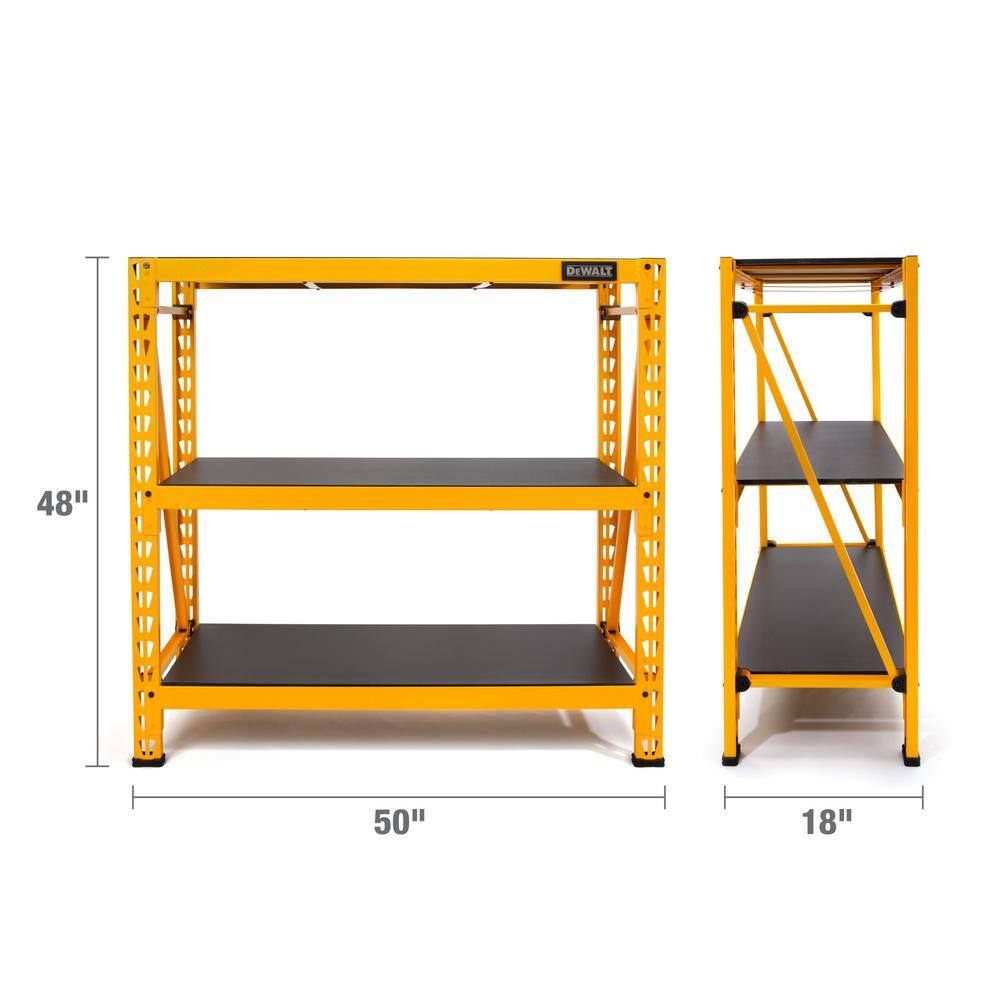 DEWALT DXST4500 Yellow 3-Tier Steel Garage Storage Shelving Unit (50 in. W x 48 in. H x 18 in. D)