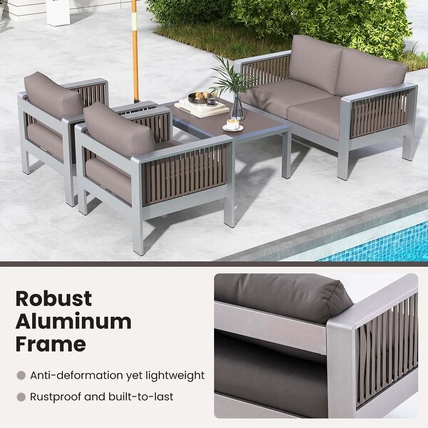 Costway Patio Aluminum Loveseat Sofa Outdoor Furniture Set with Thick