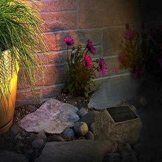 Hampton Bay Solar Sandstone White Faux Rock LED Path light-3PK 50314